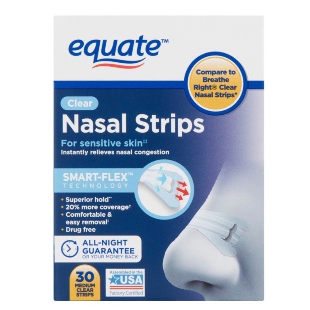 30 ct Equate NASAL STRIPS Sensitive Skin Medium Clear Breathing Snoring Support.